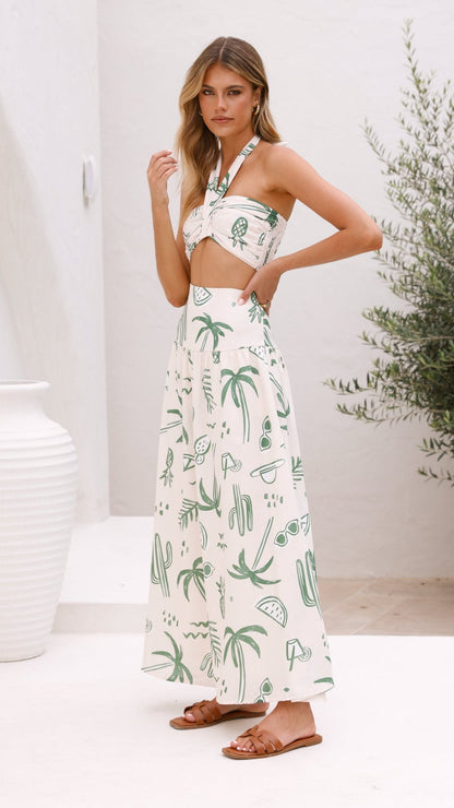 Zafrina Halter Top - Green Palm