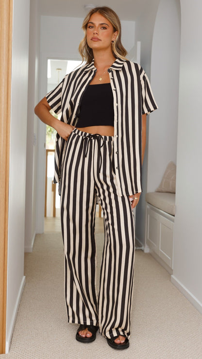 Josie Pants - Black/Beige Stripe