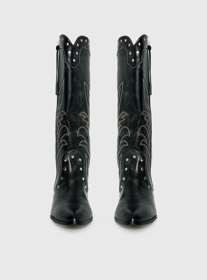 Austin Distressed Cowboy Boots Black