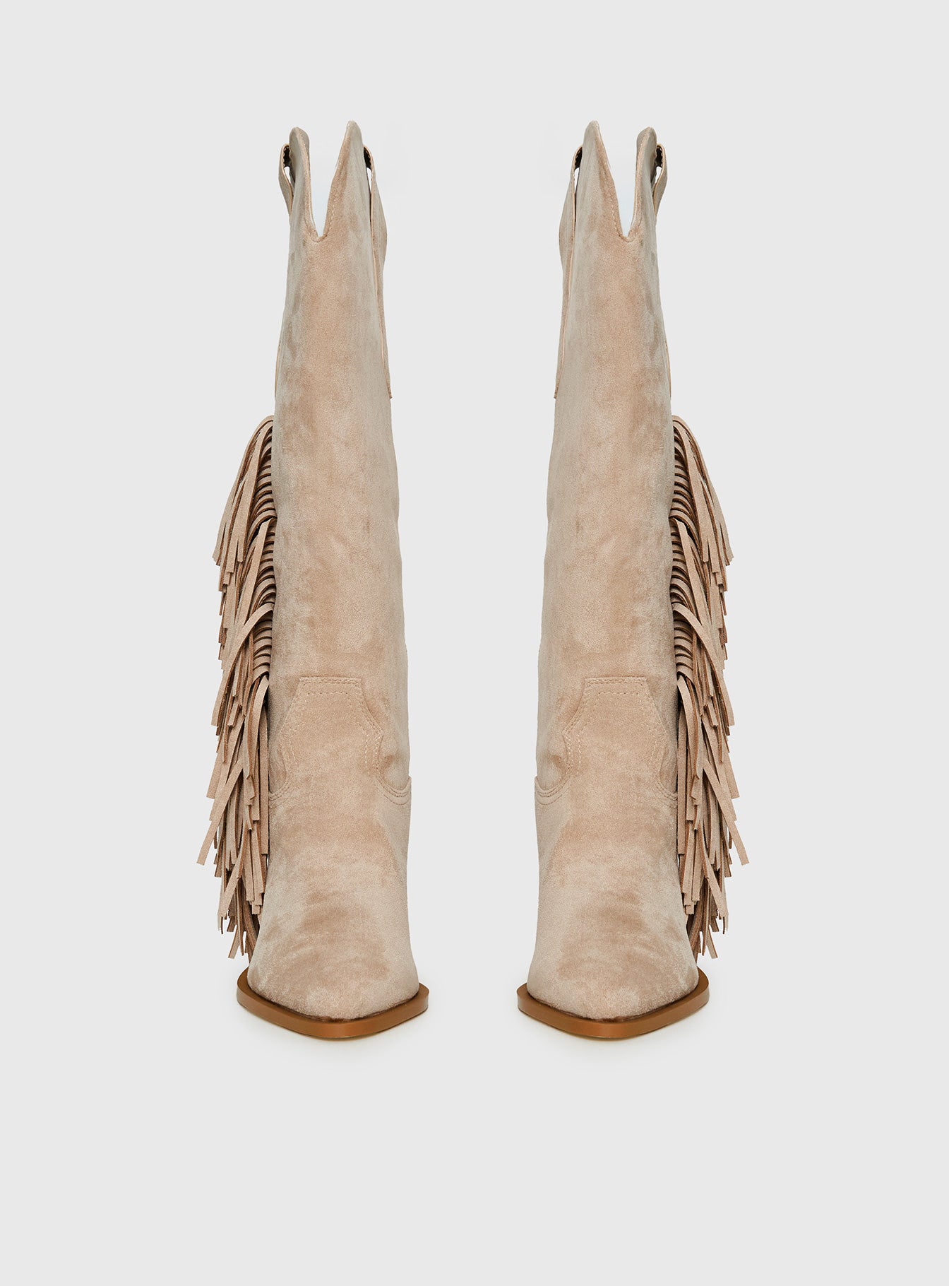 Billini Ardie Faux Suede Tassel Cowboy Boots Light Beige