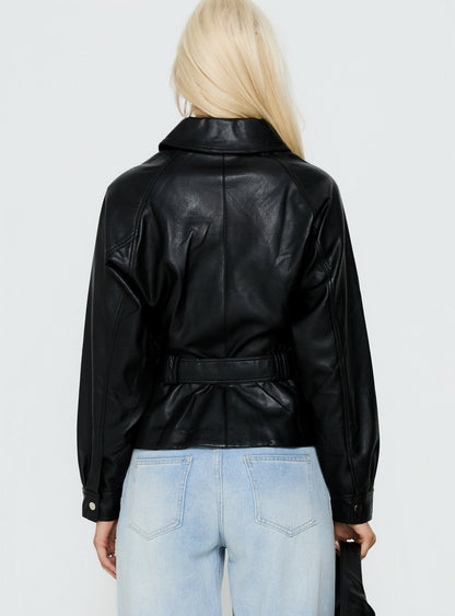 Authenticity Wrap Faux Leather Jacket Black
