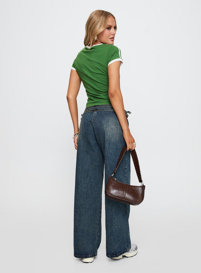 Baccarat Mid Rise Wide Leg Belted Jeans Dark Blue
