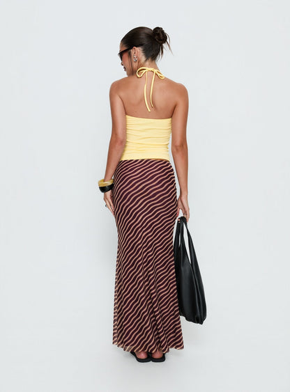 Caviar Tie Maxi Skirt Brown Stripe