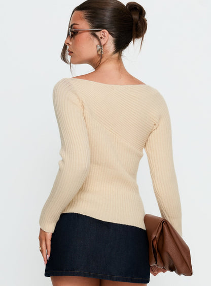 Cassye Long Sleeve Ribbed Top Cream