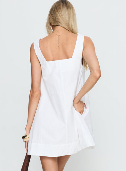 Barbel Square Neck Tie Detail Mini Dress White