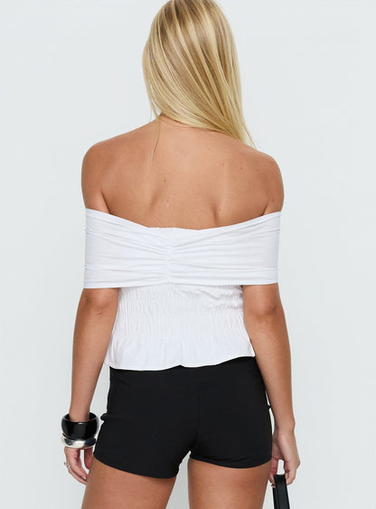 Avalynn Off Shoulder Shirred Top White