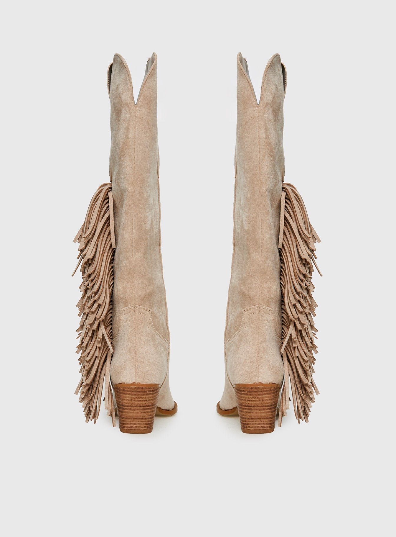 Billini Ardie Faux Suede Tassel Cowboy Boots Light Beige