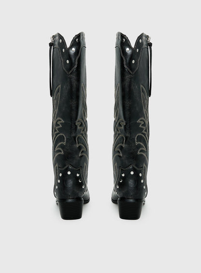 Austin Distressed Cowboy Boots Black