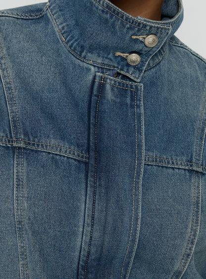 Alfea Funnel Neck Denim Bomber Jacket Mid Blue Wash