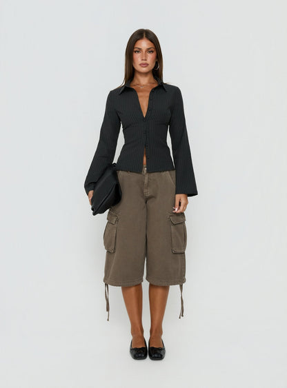 Anni Pinstripe Shirt Black