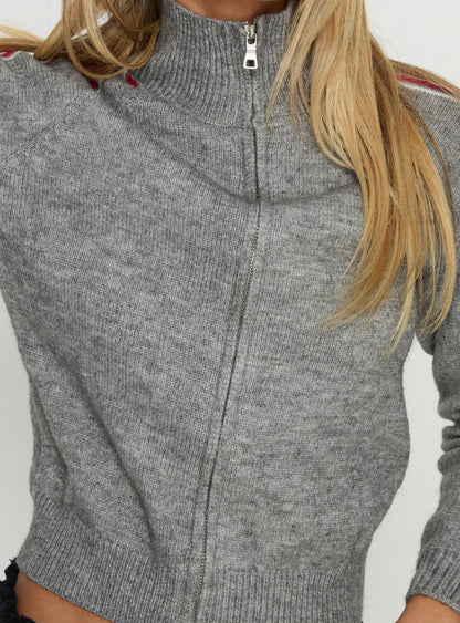 Caysey Zip Through Knit Sweater Grey