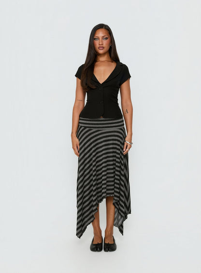 Alevia Asymmetrical Midi Skirt Black / Grey Stripe