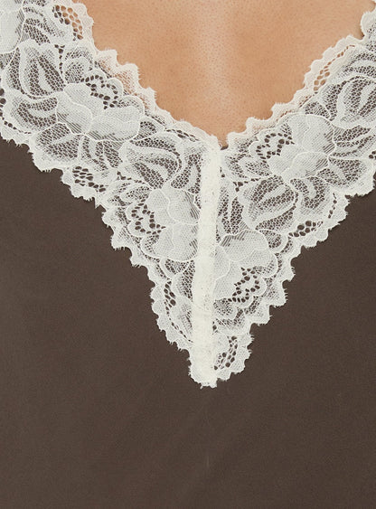 Call My Lover Lace Slip Mini Dress Brown / Cream