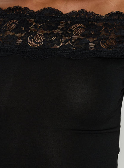 Breiann Lace Off Shoulder Short Sleeve Top Black