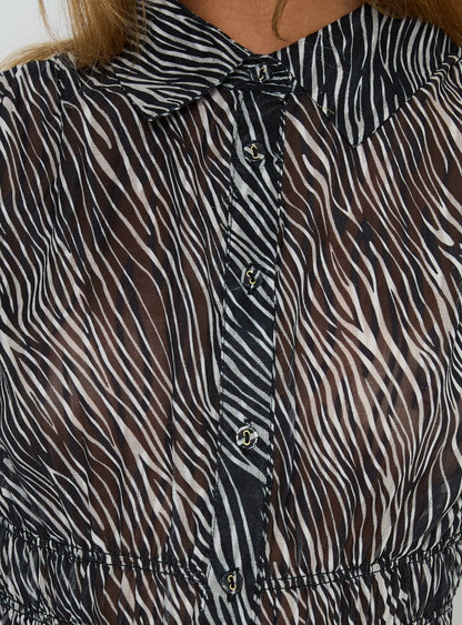 Bexlee Collared Chiffon Ruched Top Animal