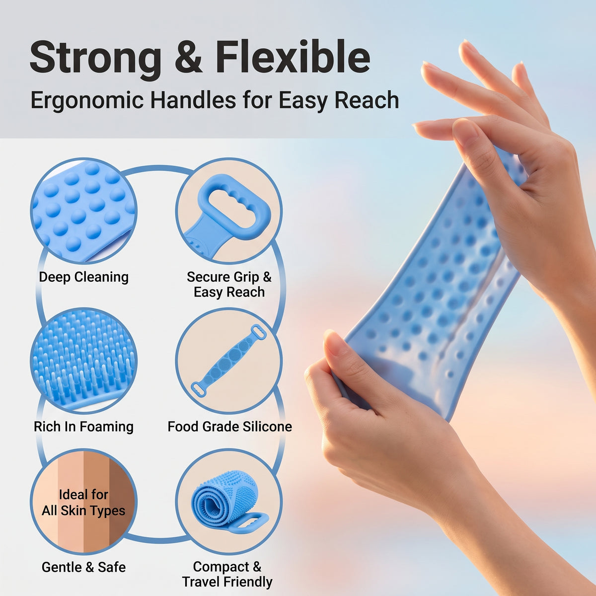 🛁 Silicone Back Scrubber Towel – Reach Every Inch With A Better Shower Clean ✨