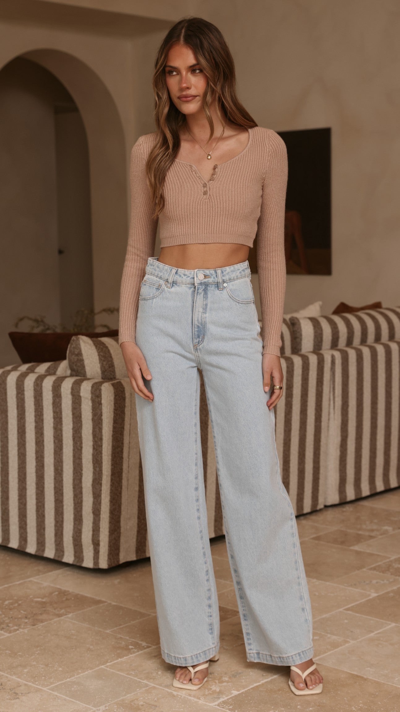 Lacy Long Sleeve Top - Mocha