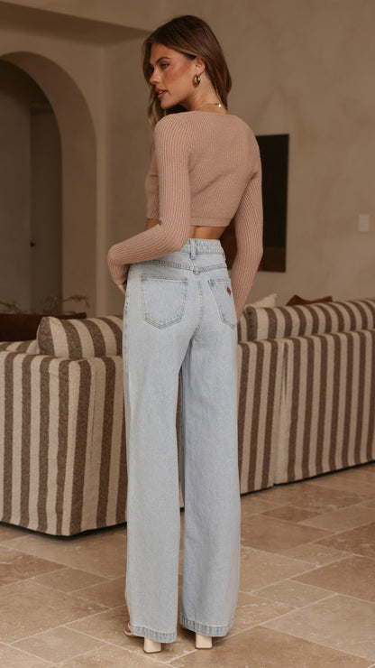 Lacy Long Sleeve Top - Mocha