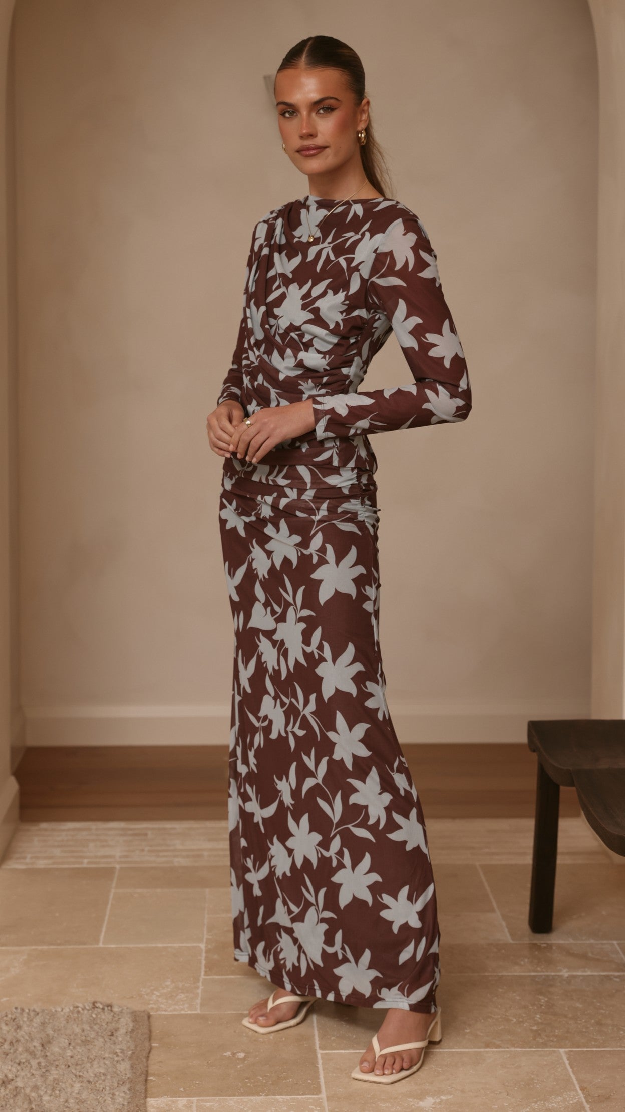 Ellita Maxi Skirt - Chocolate/Blue Print