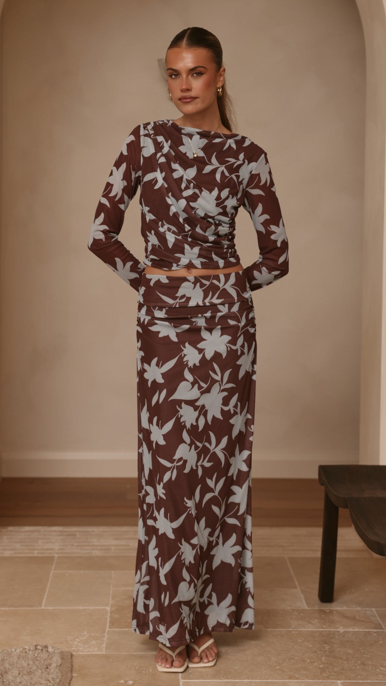 Ellita Maxi Skirt - Chocolate/Blue Print