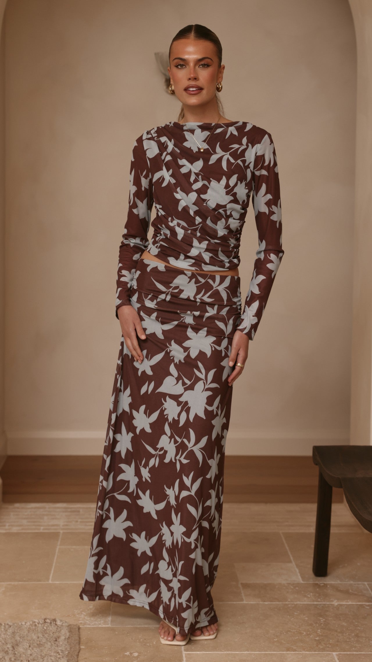 Ellita Maxi Skirt - Chocolate/Blue Print