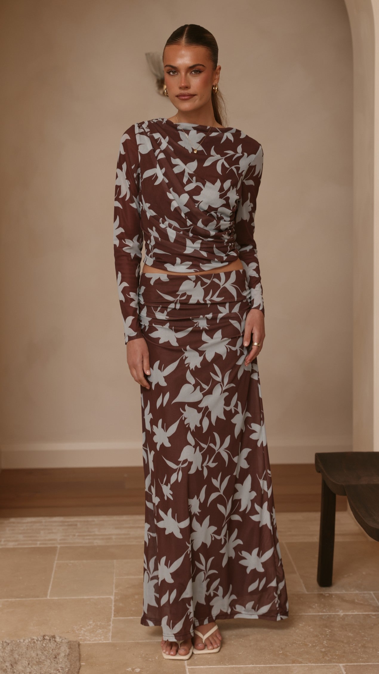 Ellita Maxi Skirt - Chocolate/Blue Print
