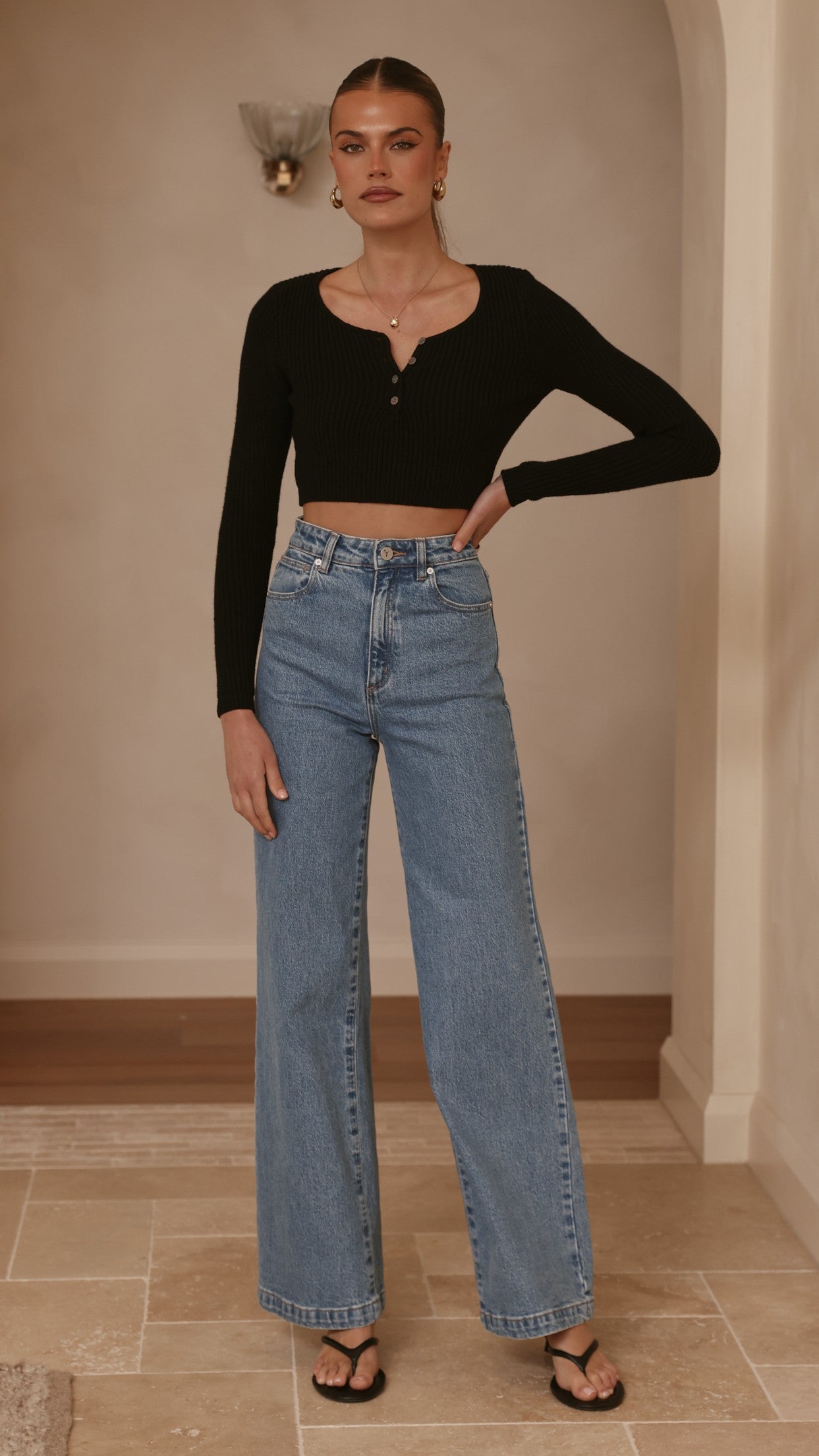 Lacy Long Sleeve Top - Black