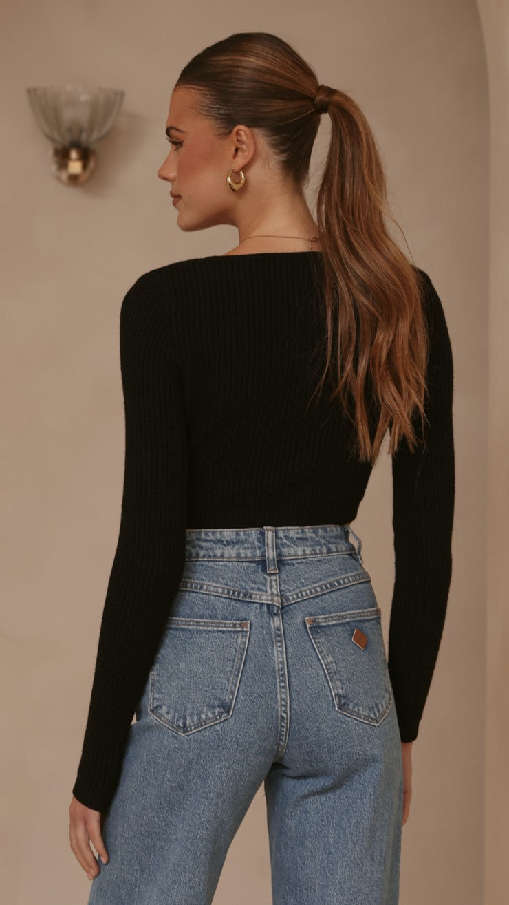Lacy Long Sleeve Top - Black