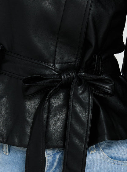Authenticity Wrap Faux Leather Jacket Black