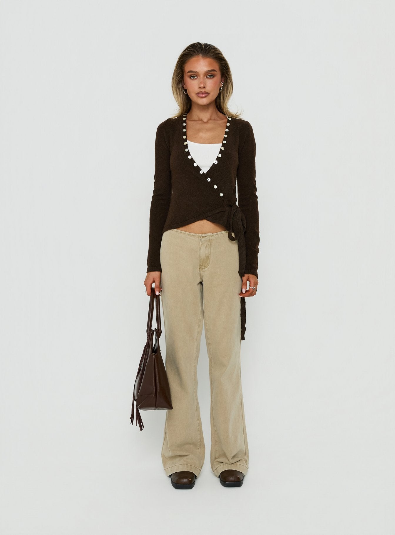 Buenos No Waist Low Rise Straight Leg Jeans Washed Khaki
