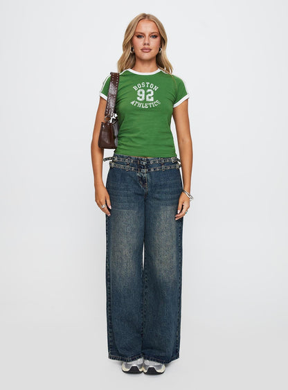 Baccarat Mid Rise Wide Leg Belted Jeans Dark Blue