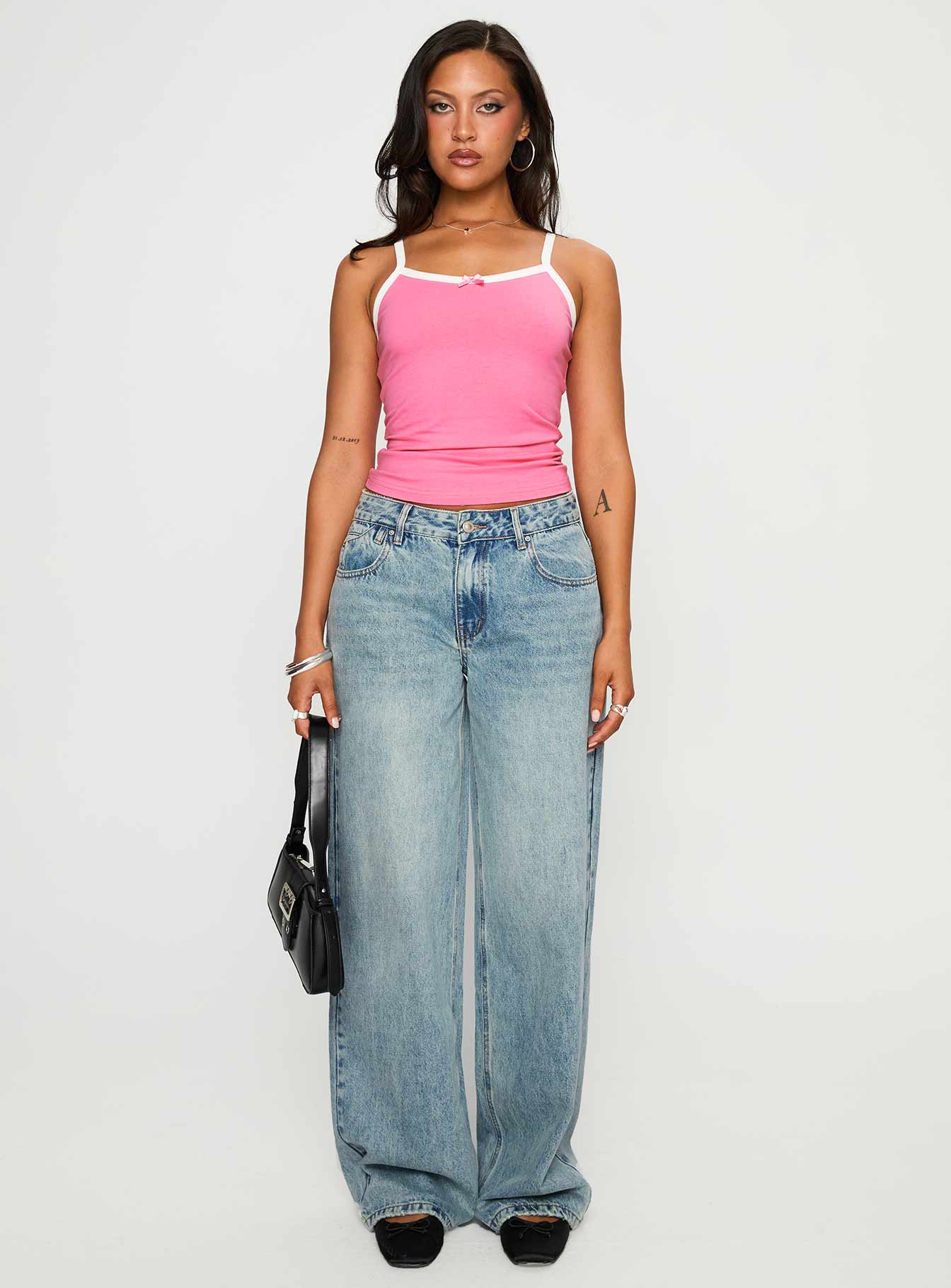 Call My Bluff Lace Trim Top Pink / White