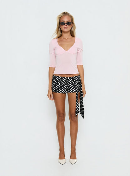 Back To Friends V Neck 3/4 Sleeve Top Pink