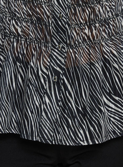 Bexlee Collared Chiffon Ruched Top Animal