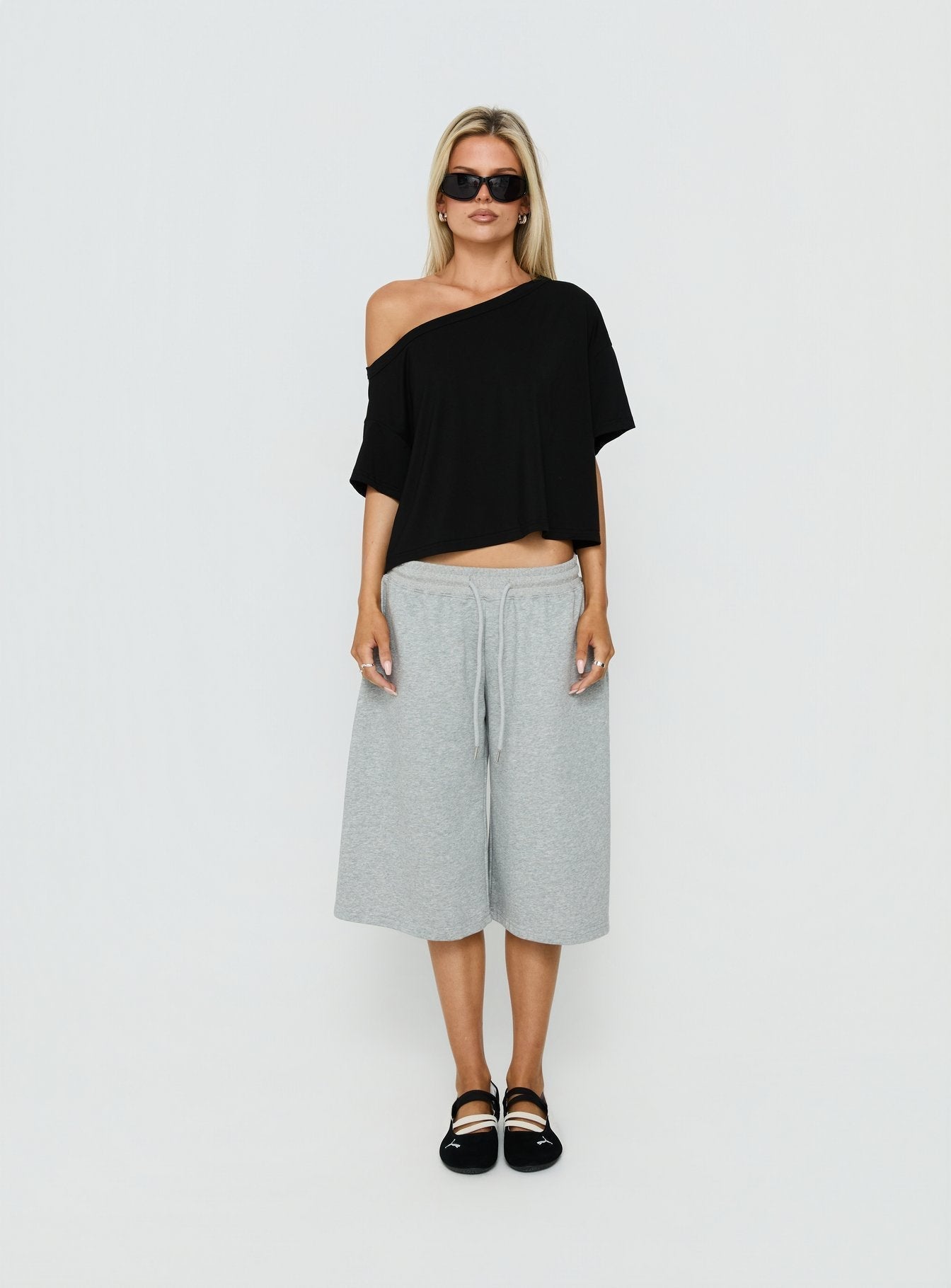 Bailea Off Shoulder Cropped Tee Black
