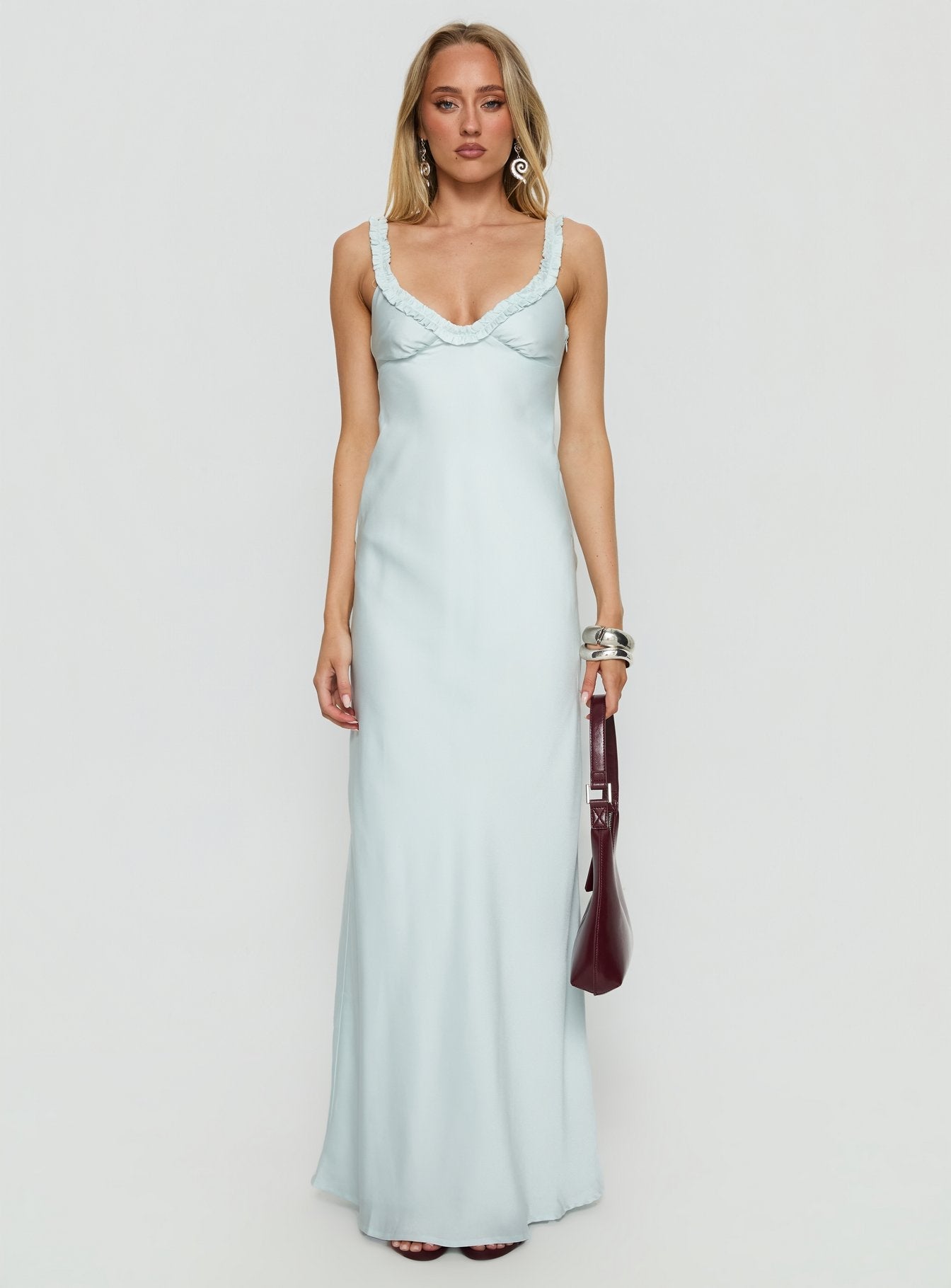 Baley Bias Cut Frill Maxi Dress Blue