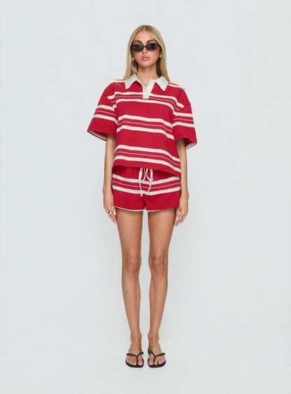 Aaren Boxy Polo Top Red Stripe
