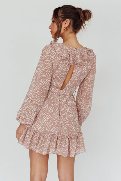 Marcheline Balloon Sleeve Waist Tie Dress Sprinkle Print Pink