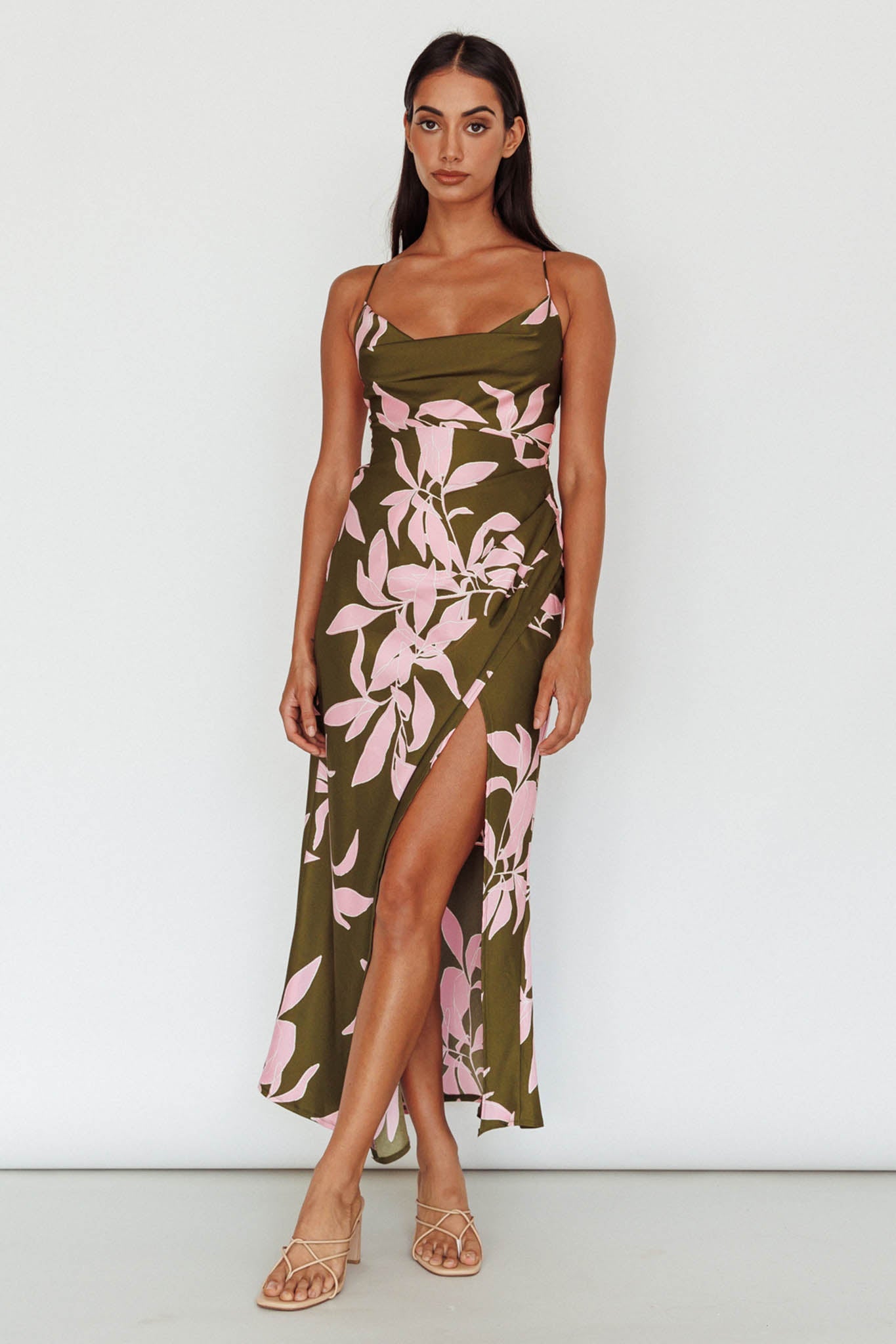 Morea Cowl Neck Maxi Dress Floral Green