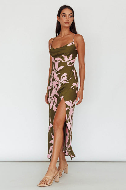 Morea Cowl Neck Maxi Dress Floral Green