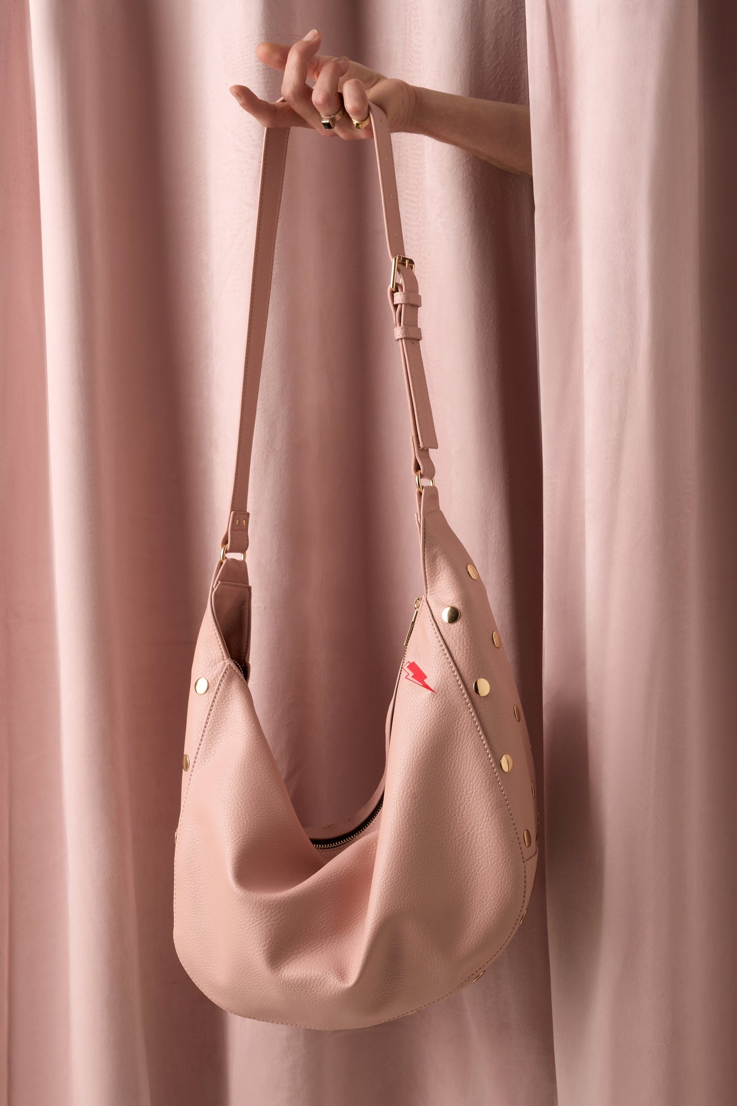 Light Pink Studded Slouch Bag