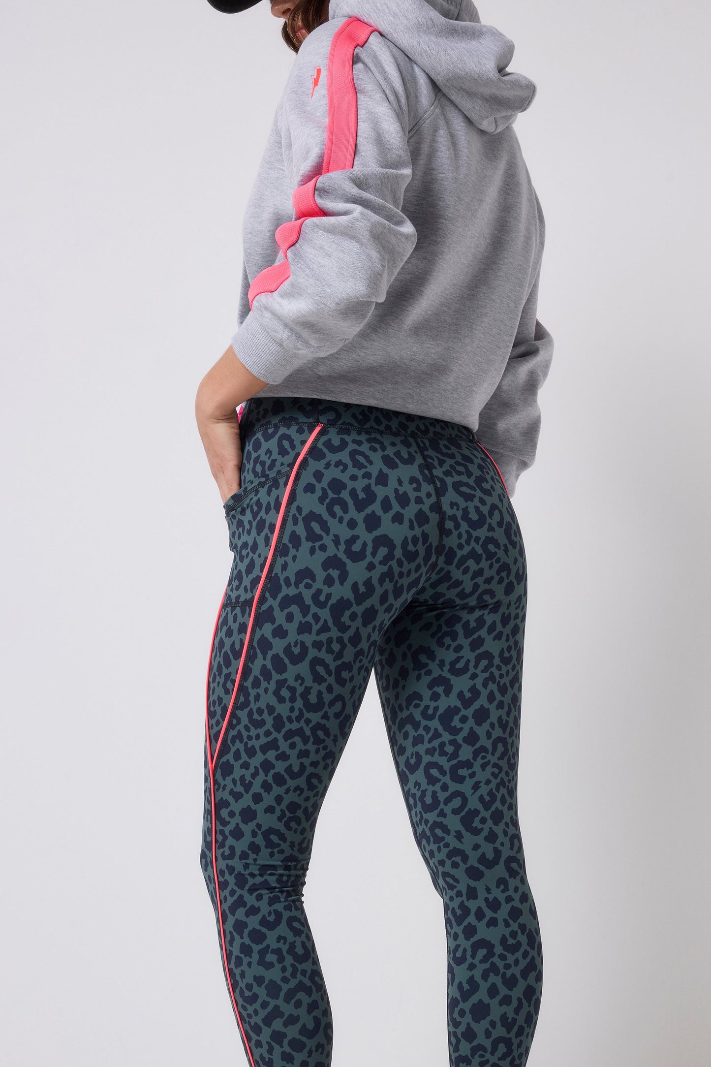 Khaki with Navy Candy Leopard 7/8 Length Active Leggings
