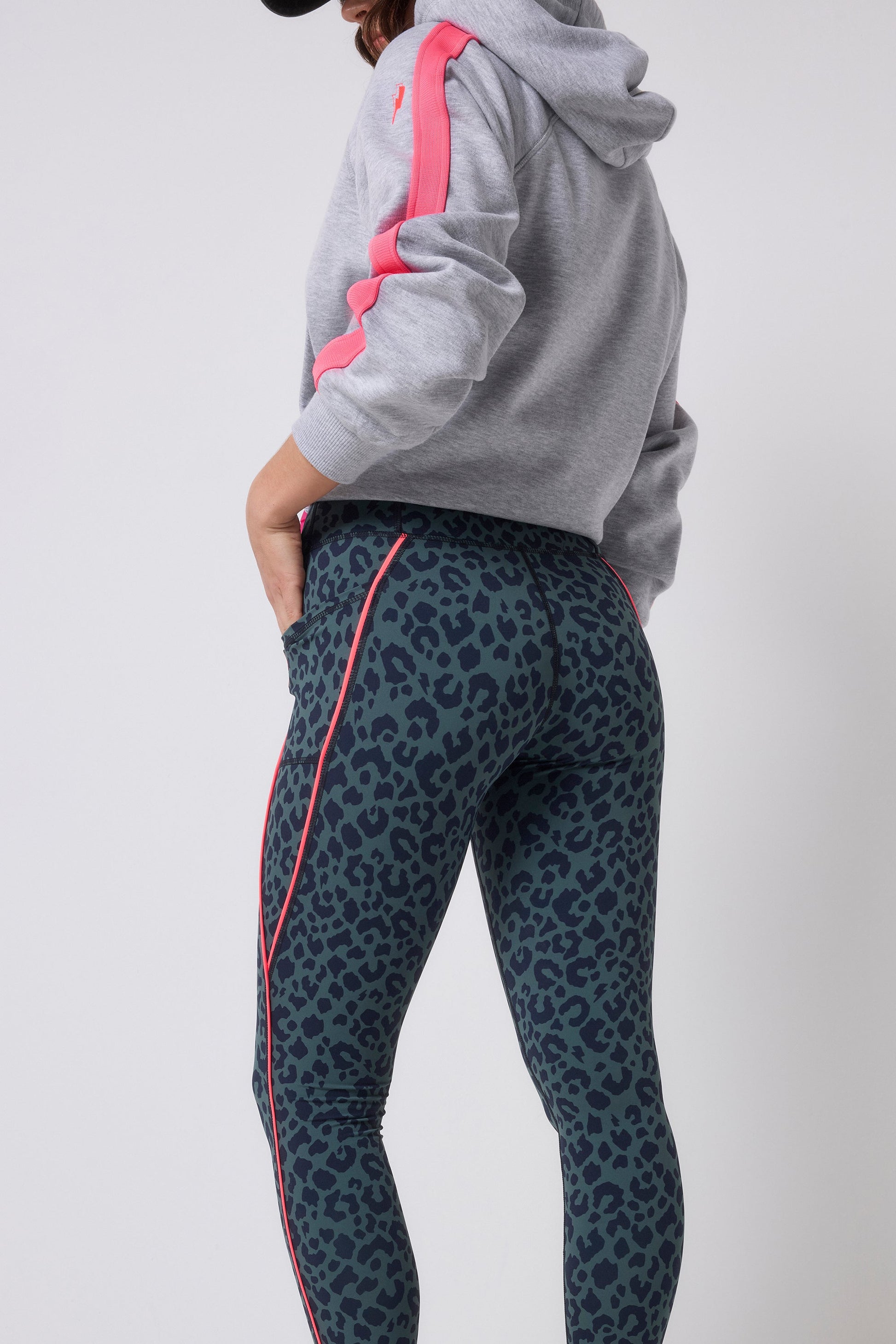 Khaki with Navy Candy Leopard 7/8 Length Active Leggings