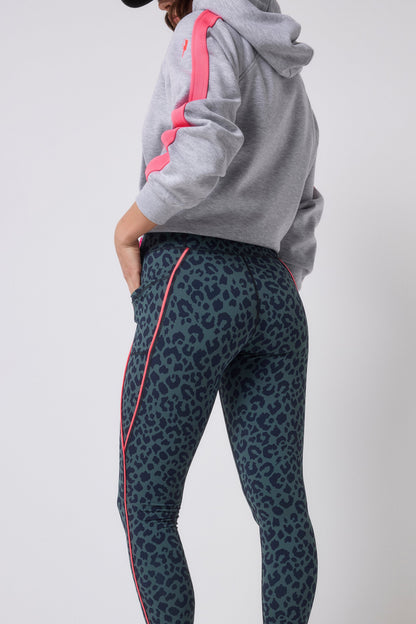 Khaki with Navy Candy Leopard 7/8 Length Active Leggings