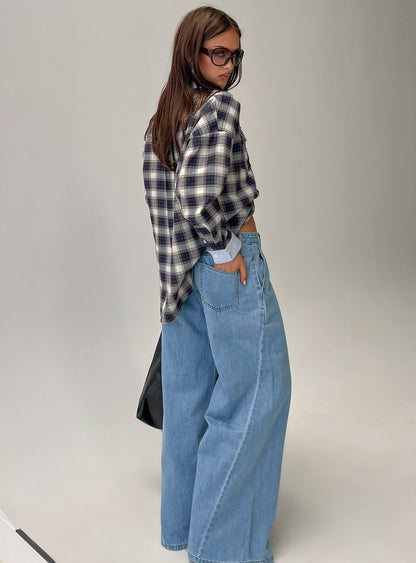 Carmon Mid Rise Wide Leg Jeans Blue