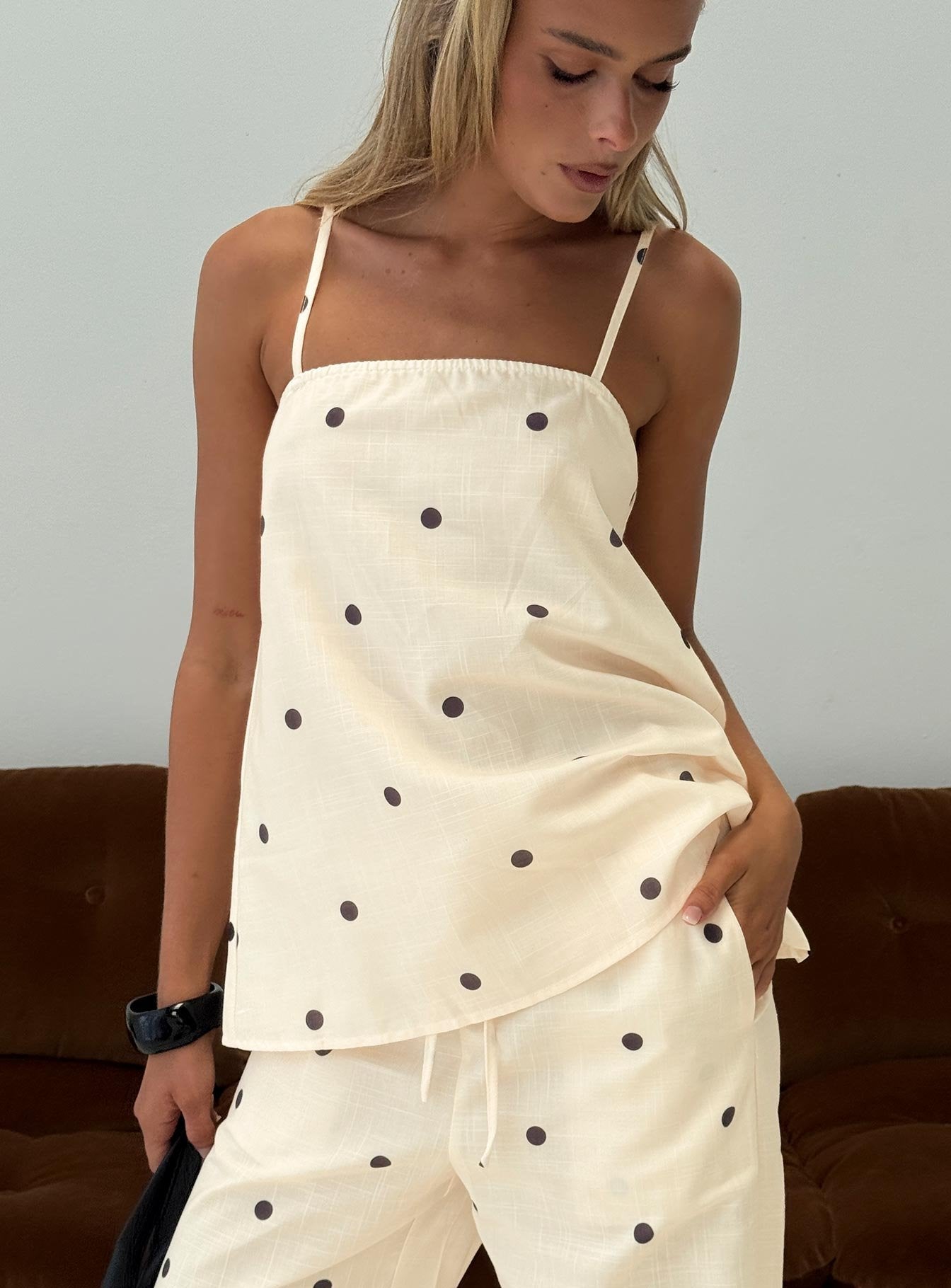 Bellara Longline Cami Top Yellow Polka