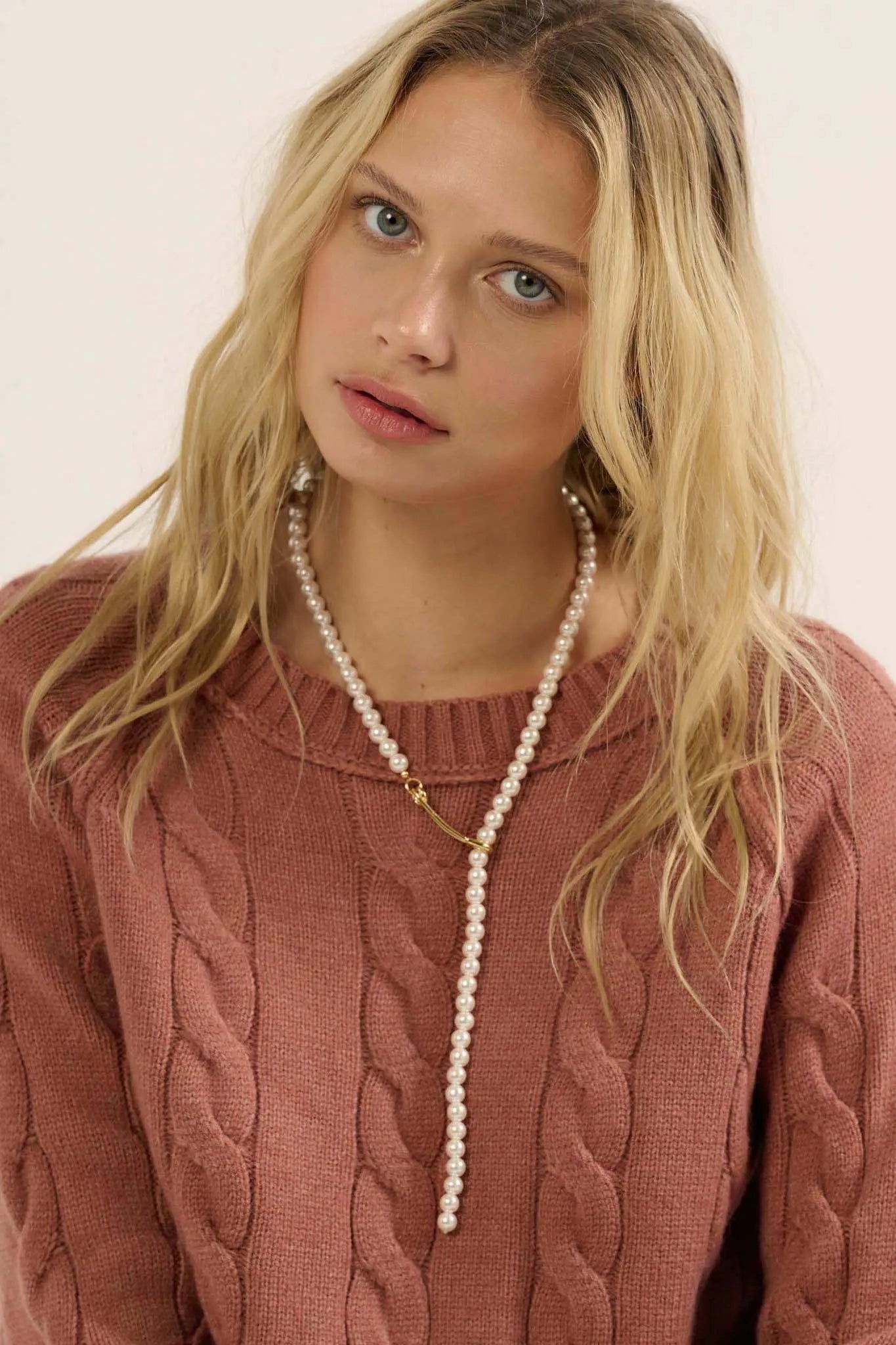 Melrose Safety Pin Pearl Lariat Necklace