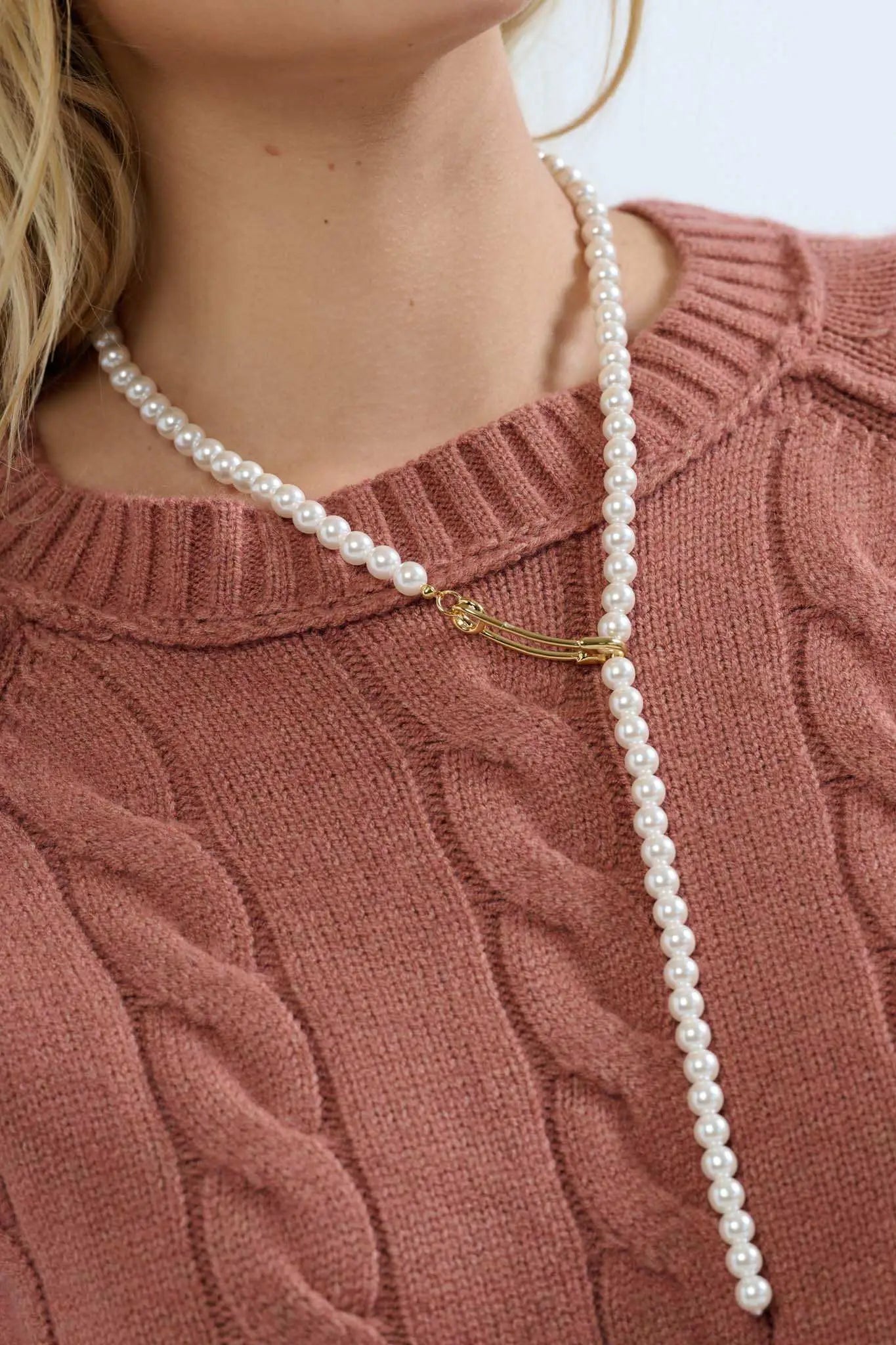 Melrose Safety Pin Pearl Lariat Necklace