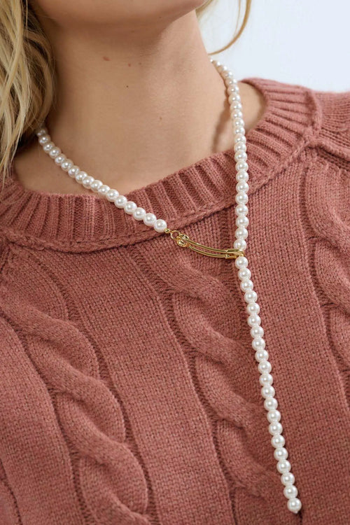 Melrose Safety Pin Pearl Lariat Necklace