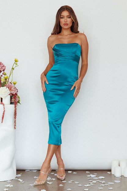 Still Mine Strapless Midi Dress Green